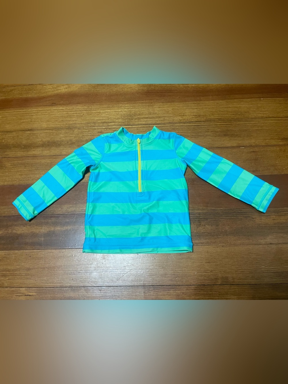 Primary Long Sleeve Swim Rashguard - Turquoise & Green Stripe Size 12-18 Months